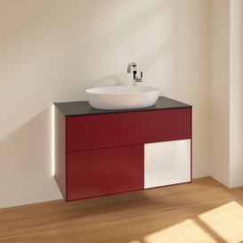 Тумба под раковину Villeroy & Boch Finion 100х50,1 см с подсветкой МДФ пион матовый лак/стекло черное матовое G902GFHB