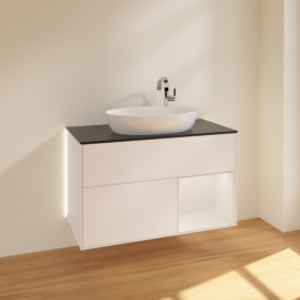 Тумба под раковину Villeroy & Boch Finion 100х50,1 см с подсветкой МДФ белый матовый лак/стекло черное матовое G902GFMT