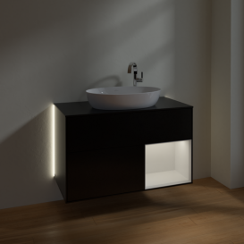 Тумба под раковину Villeroy & Boch Finion 100х50,1 см с подсветкой МДФ черный матовый лак/стекло черное матовое G902GFPD