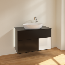 Тумба под раковину Villeroy & Boch Finion 100х50,1 см с подсветкой МДФ черный матовый лак/стекло черное матовое G902GFPD