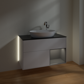 Тумба под раковину Villeroy & Boch Finion 100х50,1 см с подсветкой МДФ глянцевый белый лак/стекло черное матовое G902GKGF