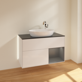 Тумба под раковину Villeroy & Boch Finion 100х50,1 см с подсветкой МДФ глянцевый белый лак/стекло черное матовое G902GKGF