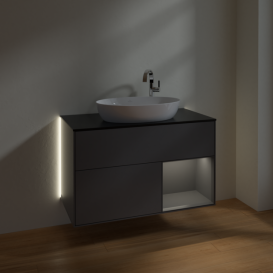 Тумба под раковину Villeroy & Boch Finion 100х50,1 см с подсветкой МДФ антрацит матовый лак/стекло черное матовое G902GKGK