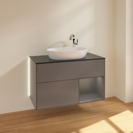 Тумба под раковину Villeroy & Boch Finion 100х50,1 см с подсветкой МДФ антрацит матовый лак/стекло черное матовое G902GKGK