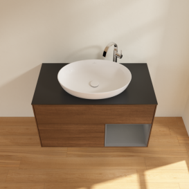 Тумба под раковину Villeroy & Boch Finion 100х50,1 см с подсветкой МДФ шпон грецкого ореха/стекло черное матовое G902GKGN