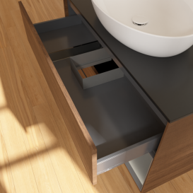 Тумба под раковину Villeroy & Boch Finion 100х50,1 см с подсветкой МДФ шпон грецкого ореха/стекло черное матовое G902GKGN