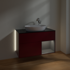 Тумба под раковину Villeroy & Boch Finion 100х50,1 см с подсветкой МДФ пион матовый лак/стекло черное матовое G902GKHB