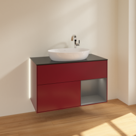 Тумба под раковину Villeroy & Boch Finion 100х50,1 см с подсветкой МДФ пион матовый лак/стекло черное матовое G902GKHB