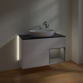 Тумба под раковину Villeroy & Boch Finion 100х50,1 см с подсветкой МДФ белый матовый лак/стекло черное матовое G902GKMT