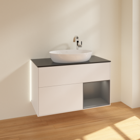 Тумба под раковину Villeroy & Boch Finion 100х50,1 см с подсветкой МДФ белый матовый лак/стекло черное матовое G902GKMT