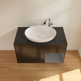 Тумба под раковину Villeroy & Boch Finion 100х50,1 см с подсветкой МДФ черный матовый лак/стекло черное матовое G902GKPD