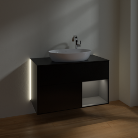 Тумба под раковину Villeroy & Boch Finion 100х50,1 см с подсветкой МДФ черный матовый лак/стекло черное матовое G902GKPD