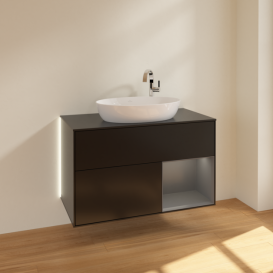 Тумба под раковину Villeroy & Boch Finion 100х50,1 см с подсветкой МДФ черный матовый лак/стекло черное матовое G902GKPD
