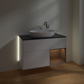 Тумба под раковину Villeroy & Boch Finion 100х50,1 см с подсветкой МДФ глянцевый белый лак/стекло черное матовое G902GNGF