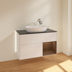 Тумба под раковину Villeroy & Boch Finion 100х50,1 см с подсветкой МДФ глянцевый белый лак/стекло черное матовое G902GNGF