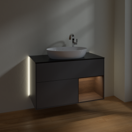 Тумба под раковину Villeroy & Boch Finion 100х50,1 см с подсветкой МДФ антрацит матовый лак/стекло черное матовое G902GNGK
