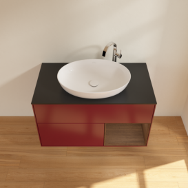 Тумба под раковину Villeroy & Boch Finion 100х50,1 см с подсветкой МДФ пион матовый лак/стекло черное матовое G902GNHB