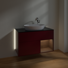 Тумба под раковину Villeroy & Boch Finion 100х50,1 см с подсветкой МДФ пион матовый лак/стекло черное матовое G902GNHB