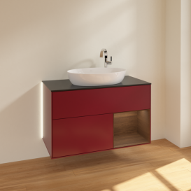 Тумба под раковину Villeroy & Boch Finion 100х50,1 см с подсветкой МДФ пион матовый лак/стекло черное матовое G902GNHB