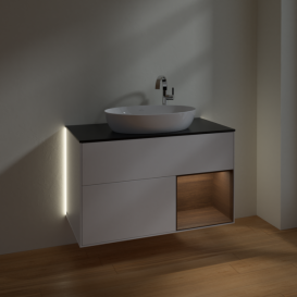 Тумба под раковину Villeroy & Boch Finion 100х50,1 см с подсветкой МДФ белый матовый лак/стекло черное матовое G902GNMT