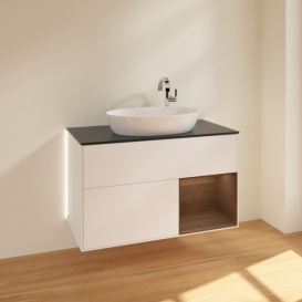 Тумба под раковину Villeroy & Boch Finion 100х50,1 см с подсветкой МДФ белый матовый лак/стекло черное матовое G902GNMT