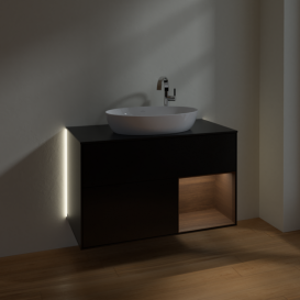 Тумба под раковину Villeroy & Boch Finion 100х50,1 см с подсветкой МДФ черный матовый лак/стекло черное матовое G902GNPD