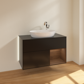 Тумба під раковину Villeroy & Boch Finion 100х50,1 см із підсвічуванням МДФ чорний матовий лак/скло чорне матове G902GNPD