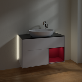 Тумба под раковину Villeroy & Boch Finion 100х50,1 см с подсветкой МДФ глянцевый белый лак/стекло черное матовое G902HBGF