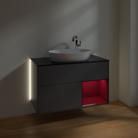 Тумба под раковину Villeroy & Boch Finion 100х50,1 см с подсветкой МДФ антрацит матовый лак/стекло черное матовое G902HBGK