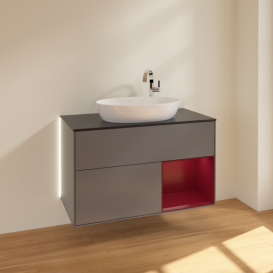 Тумба под раковину Villeroy & Boch Finion 100х50,1 см с подсветкой МДФ антрацит матовый лак/стекло черное матовое G902HBGK