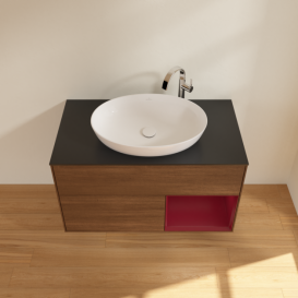 Тумба под раковину Villeroy & Boch Finion 100х50,1 см с подсветкой МДФ шпон грецкого ореха/стекло черное матовое G902HBGN