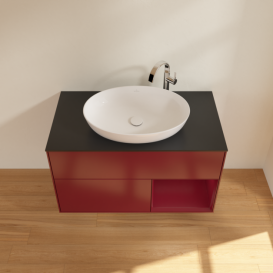 Тумба под раковину Villeroy & Boch Finion 100х50,1 см с подсветкой МДФ пион матовый лак/стекло черное матовое G902HBHB