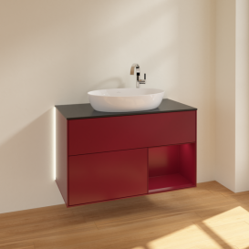 Тумба под раковину Villeroy & Boch Finion 100х50,1 см с подсветкой МДФ пион матовый лак/стекло черное матовое G902HBHB