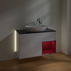 Тумба под раковину Villeroy & Boch Finion 100х50,1 см с подсветкой МДФ белый матовый лак/стекло черное матовое G902HBMT