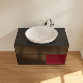 Тумба под раковину Villeroy & Boch Finion 100х50,1 см с подсветкой МДФ черный матовый лак/стекло черное матовое G902HBPD