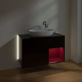Тумба под раковину Villeroy & Boch Finion 100х50,1 см с подсветкой МДФ черный матовый лак/стекло черное матовое G902HBPD