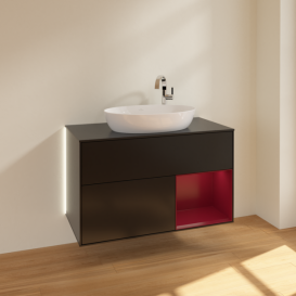 Тумба под раковину Villeroy & Boch Finion 100х50,1 см с подсветкой МДФ черный матовый лак/стекло черное матовое G902HBPD