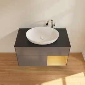 Тумба под раковину Villeroy & Boch Finion 100х50,1 см с подсветкой МДФ антрацит матовый лак/стекло черное матовое G902HFGK