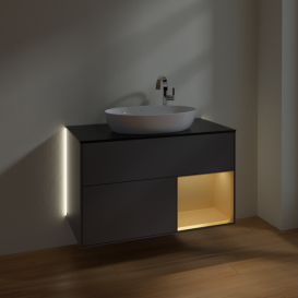 Тумба под раковину Villeroy & Boch Finion 100х50,1 см с подсветкой МДФ антрацит матовый лак/стекло черное матовое G902HFGK