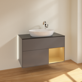 Тумба под раковину Villeroy & Boch Finion 100х50,1 см с подсветкой МДФ антрацит матовый лак/стекло черное матовое G902HFGK