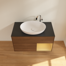 Тумба под раковину Villeroy & Boch Finion 100х50,1 см с подсветкой МДФ шпон грецкого ореха/стекло черное матовое G902HFGN