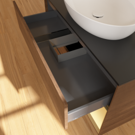 Тумба под раковину Villeroy & Boch Finion 100х50,1 см с подсветкой МДФ шпон грецкого ореха/стекло черное матовое G902HFGN