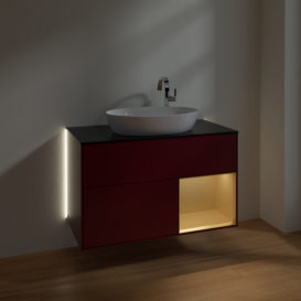 Тумба под раковину Villeroy & Boch Finion 100х50,1 см с подсветкой МДФ пион матовый лак/стекло черное матовое G902HFHB