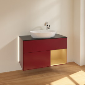 Тумба под раковину Villeroy & Boch Finion 100х50,1 см с подсветкой МДФ пион матовый лак/стекло черное матовое G902HFHB