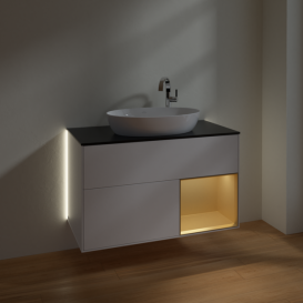 Тумба под раковину Villeroy & Boch Finion 100х50,1 см с подсветкой МДФ белый матовый лак/стекло черное матовое G902HFMT