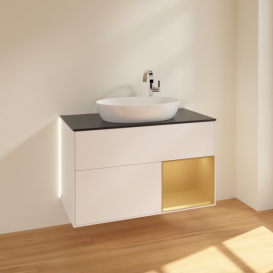 Тумба под раковину Villeroy & Boch Finion 100х50,1 см с подсветкой МДФ белый матовый лак/стекло черное матовое G902HFMT