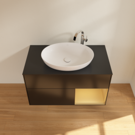 Тумба под раковину Villeroy & Boch Finion 100х50,1 см с подсветкой МДФ черный матовый лак/стекло черное матовое G902HFPD