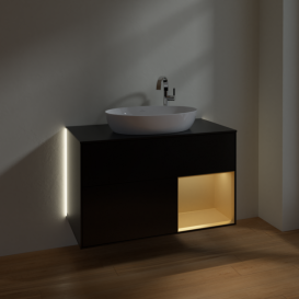 Тумба под раковину Villeroy & Boch Finion 100х50,1 см с подсветкой МДФ черный матовый лак/стекло черное матовое G902HFPD