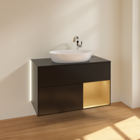 Тумба под раковину Villeroy & Boch Finion 100х50,1 см с подсветкой МДФ черный матовый лак/стекло черное матовое G902HFPD