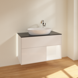 Тумба под раковину Villeroy & Boch Finion 100х50,1 см с подсветкой МДФ глянцевый белый лак/стекло черное матовое G902MTGF